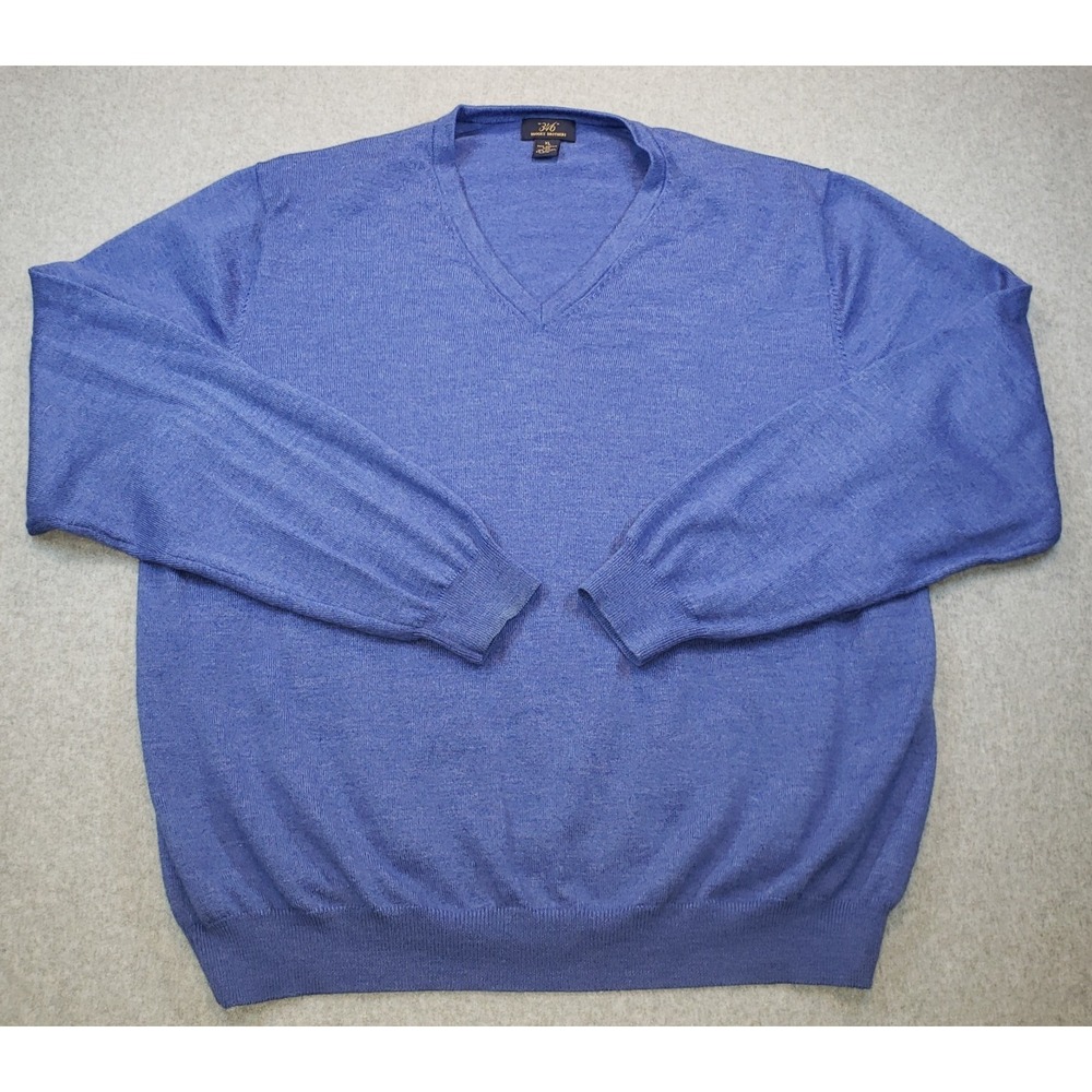 Brooks Brothers 346 Wool Blend Sweater Mens Blue Size XL Pullover V Neck